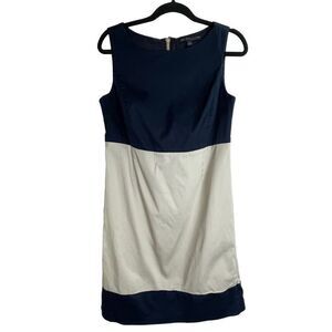 Brooks Brothers Navy Blue Beige Stretch 346 Sleeveless Sheath Dress Size 8